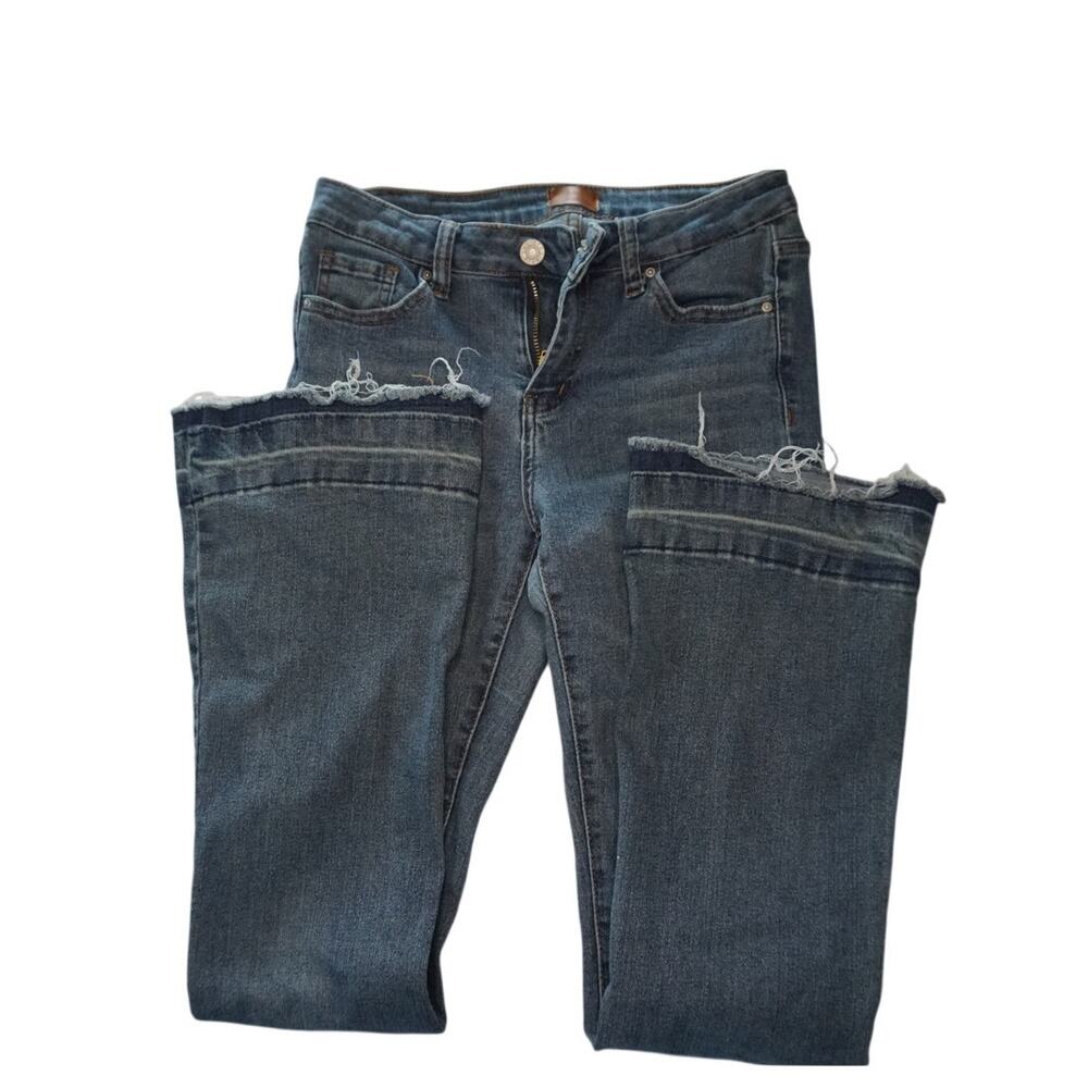 simple society jenas size 25 blue denim raw hem flares